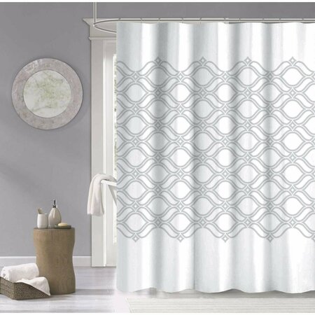 GFANCY FIXTURES 72 x 70 x 1 in. Silver & White Printed Lattice Shower Curtain GF3098189